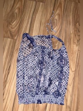 Sheer Blue Floral Halter Tank Top